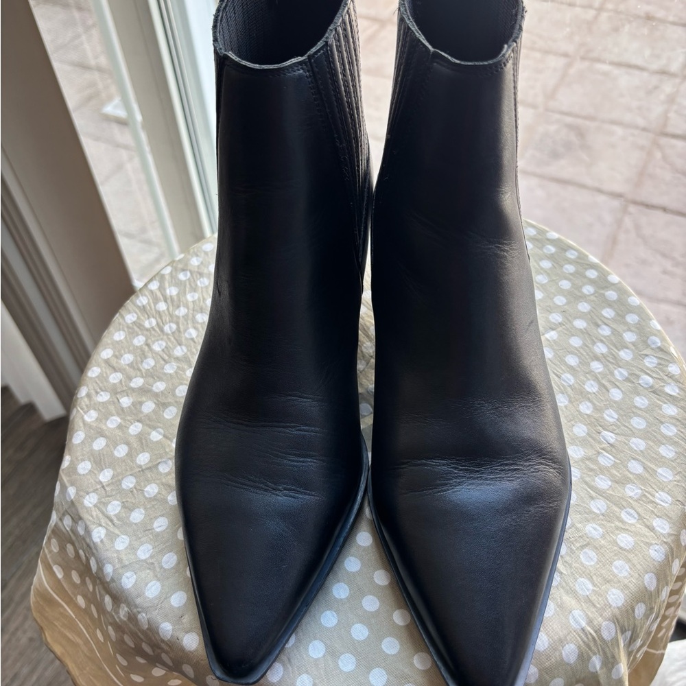 Marc Fisher Black Pointed Leather Chelsea Booties